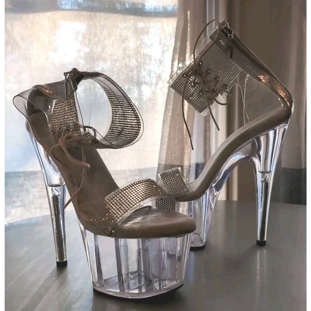 PleaserAdore 727RSSize 7 Ankle Wrap Back Zip 6.5" Heel 2.5" Platform Crystal - Picture 2 of 16